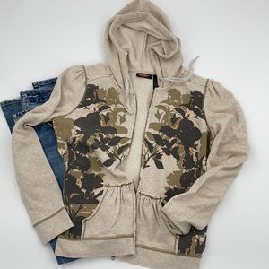 DKNY Active Womens Tan Metallic Graphic Hoodie Zip Front Sweatshirt Size…